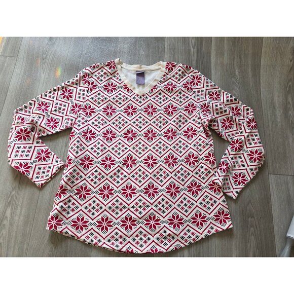 Laura Scott Womens Red & White Nordic Snowflake Print Long Sleeve Top XL - Picture 3 of 7